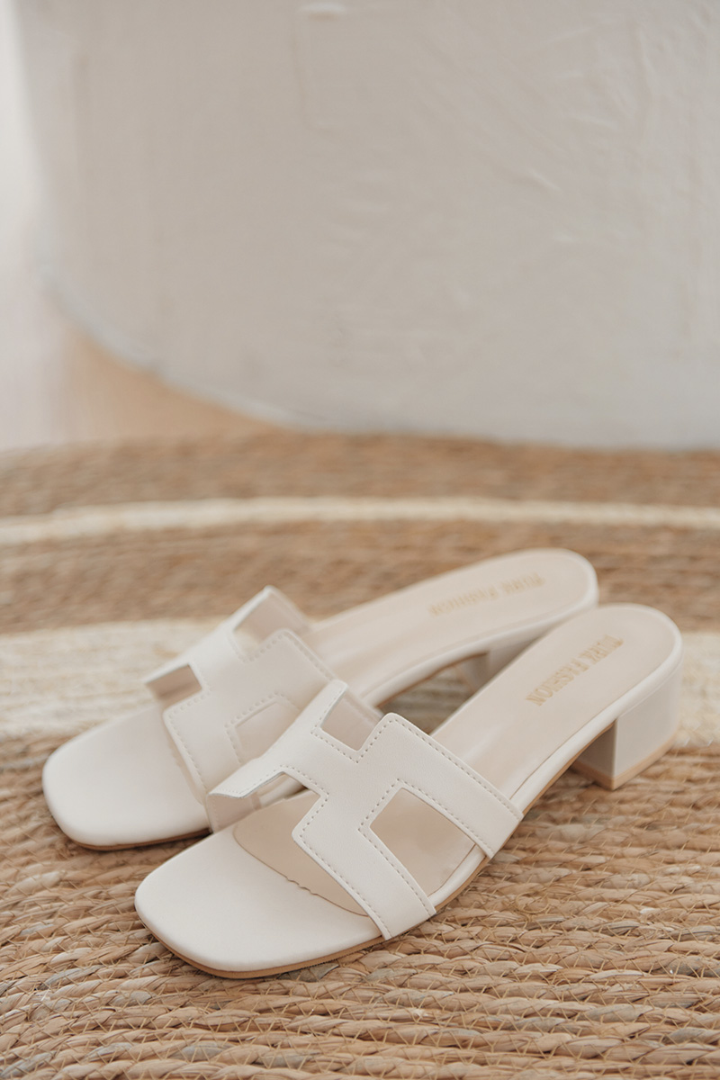 White slide clearance sandals with heels